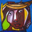 Vrouw met waterbuffel (40x40cm) 450 Euro